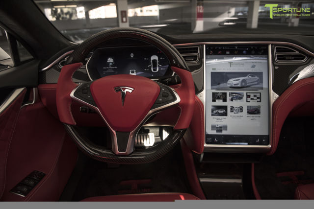 2015 tesla model s p90d ludicrous pearl white on bentley hot spur red interior